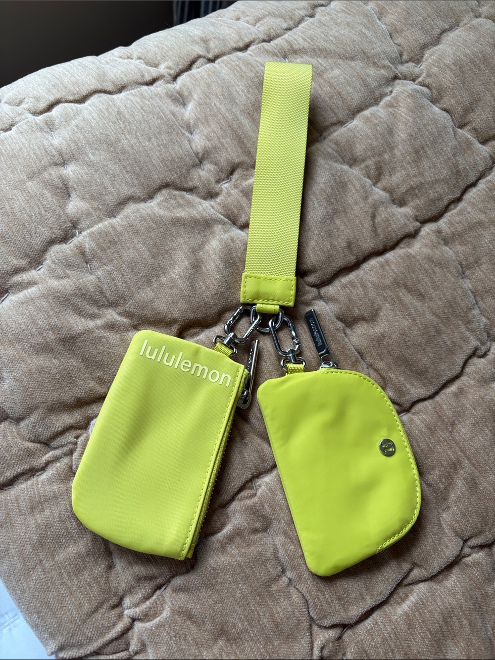 NWOT- lululemon neon yellow wristlet keychain pouch duo